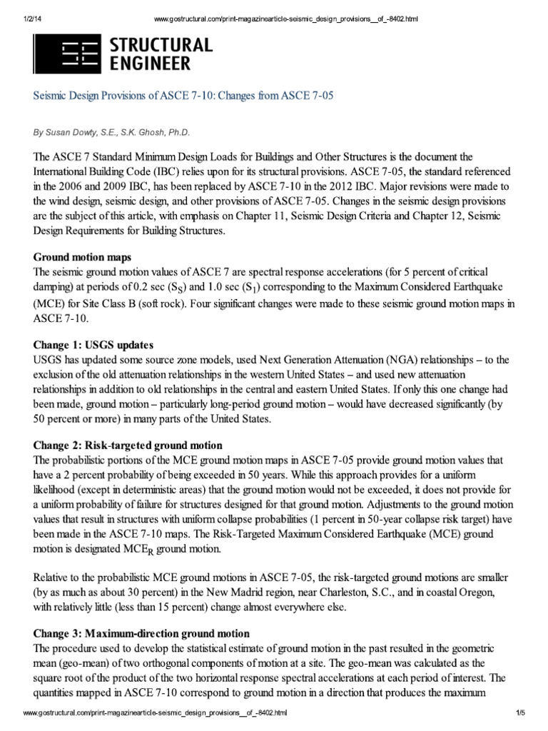 ASCE7-10 - Changes To Seismic | PDF