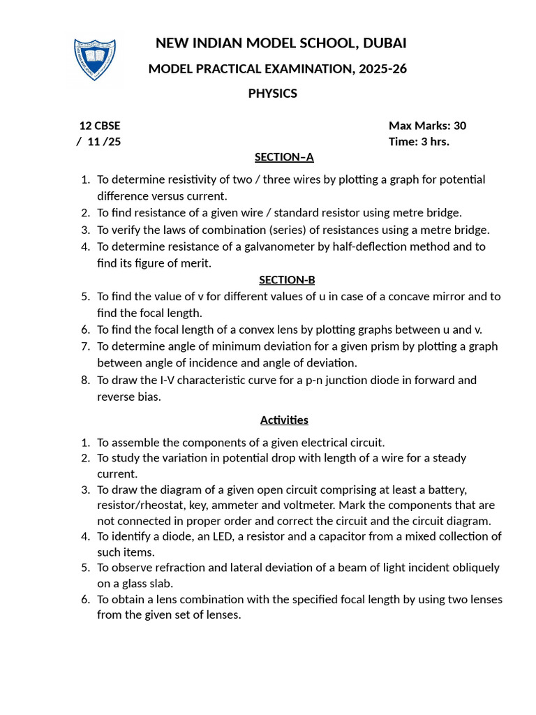 CBSE Physics Practical Exam Guide | PDF