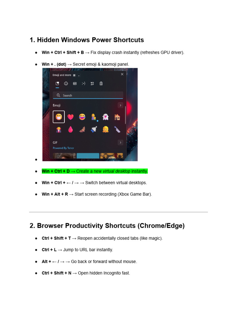Essential Hidden Keyboard Shortcuts | PDF | Software | System Software