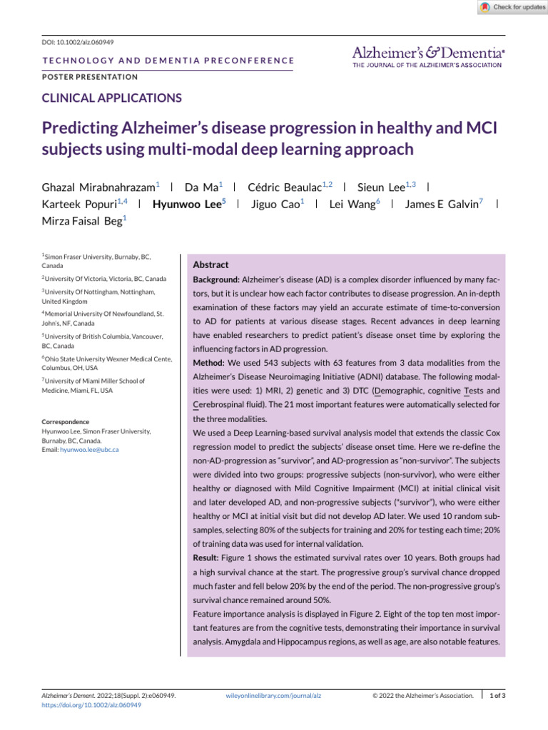 Predicting Alzheimer's Progression with Deep Learning | PDF | Alzheimer ...
