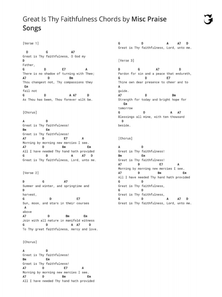 Great is Thy Faithfulness Chords | PDF