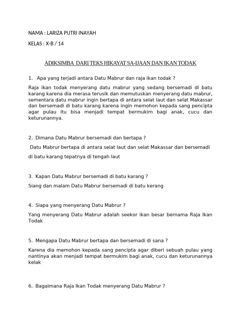 Datu Mabrur dan Raja Ikan Todak | PDF