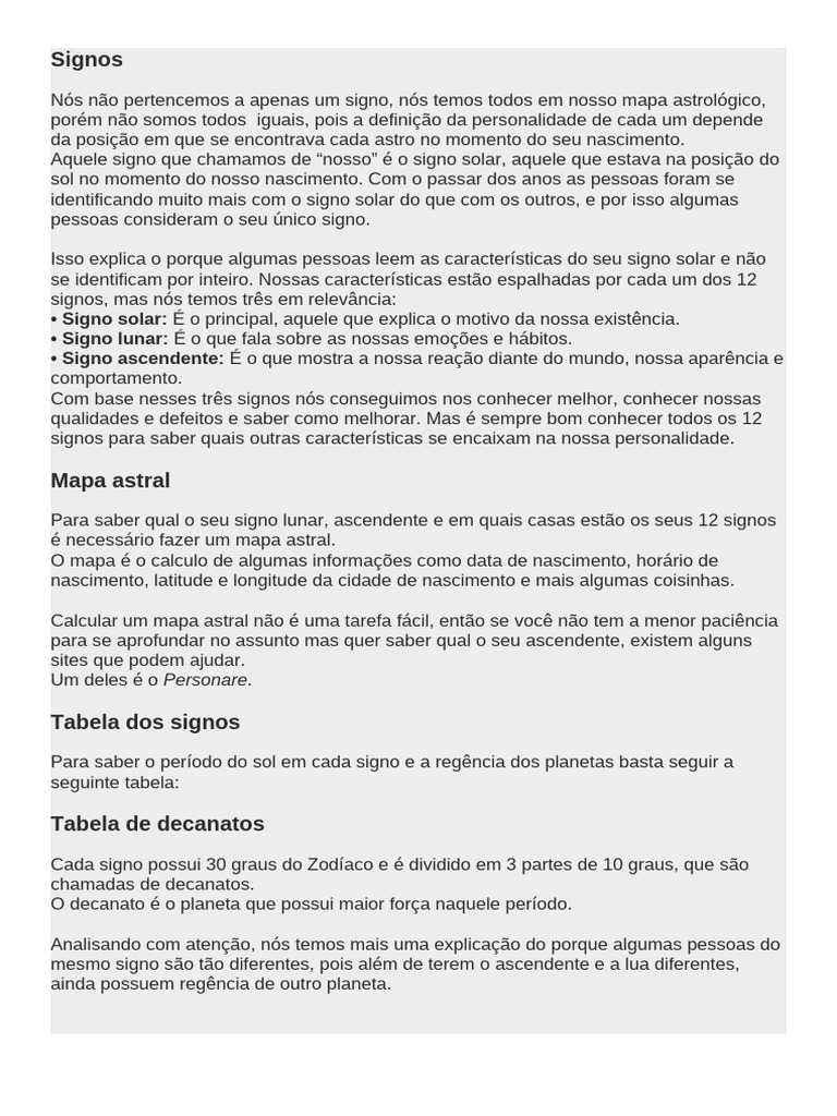 Signos e Mapa Astral: Entenda Sua Personalidade | PDF | Signo do ...