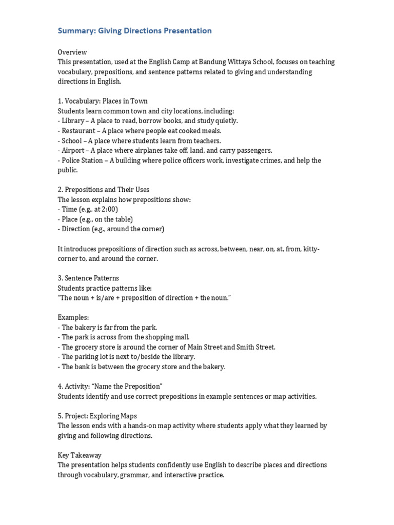 Teaching Directions in English | PDF