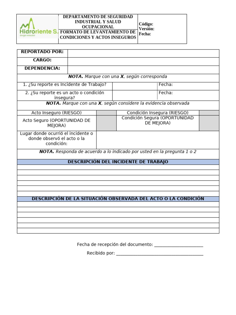 Formato para Reportar Riesgos Laborales | PDF