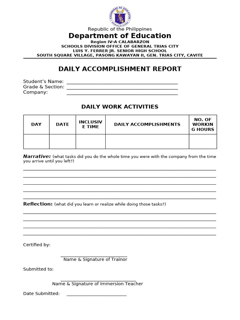Daily Accomplishment Report Template | PDF