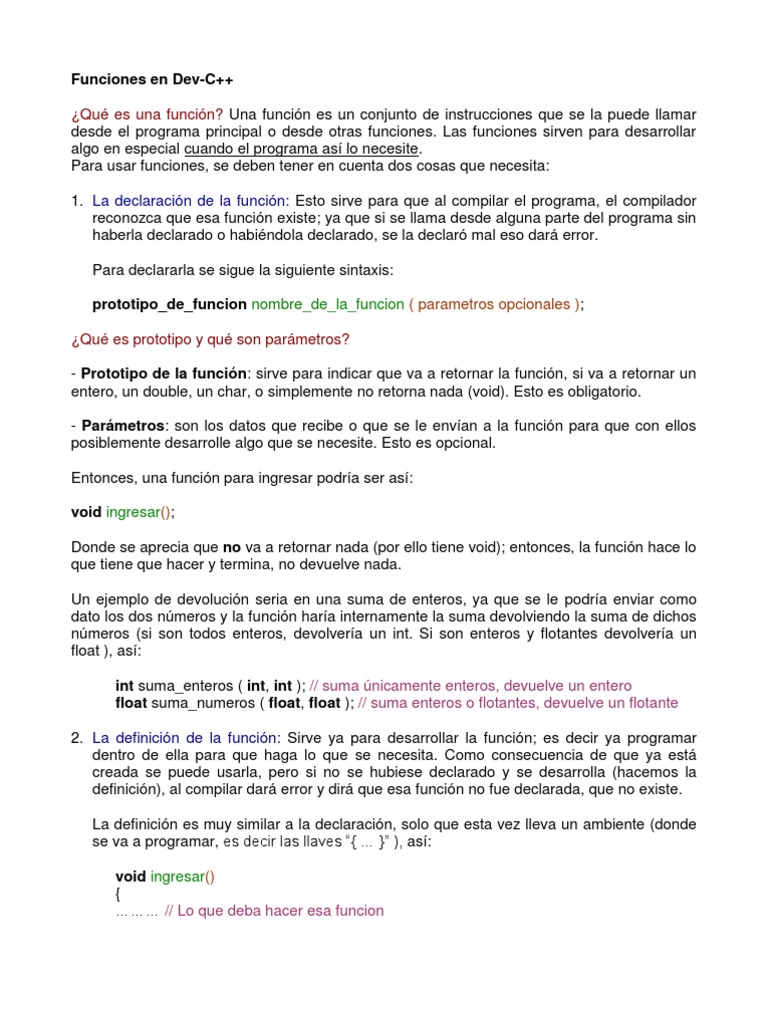 Funciones en C++ y Dev-C++ | PDF | Función (Matemáticas) | Multiplicación