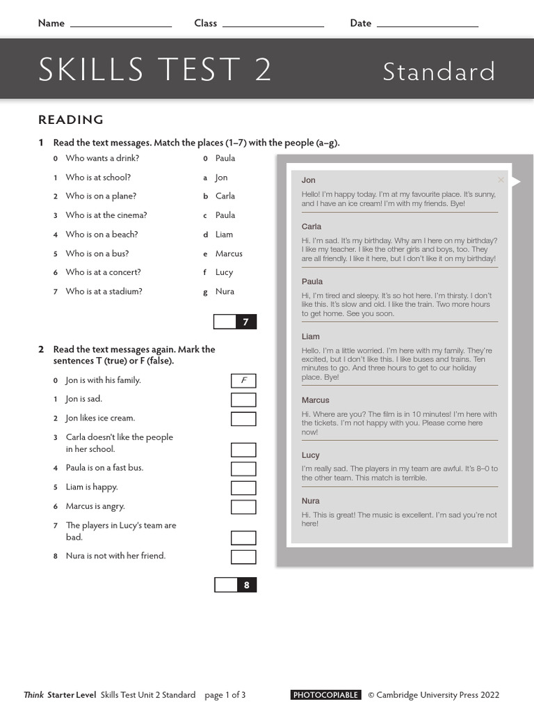 Skills Test 2: Reading & Listening Activities | PDF