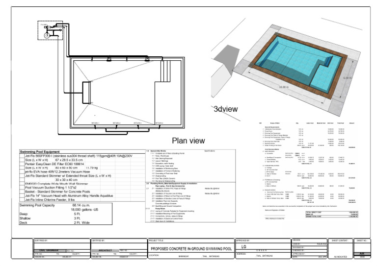 Proposed Concrete Swimming Pool Plan | PDF
