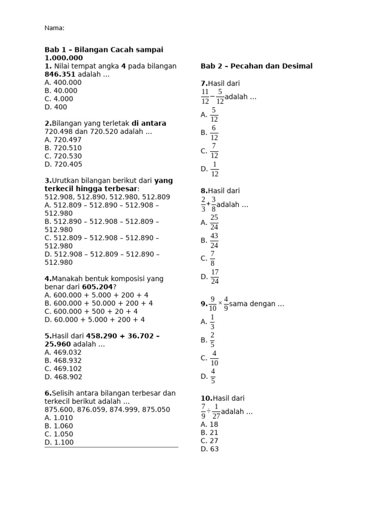 Soal Matematika Bilangan dan Rasio | PDF