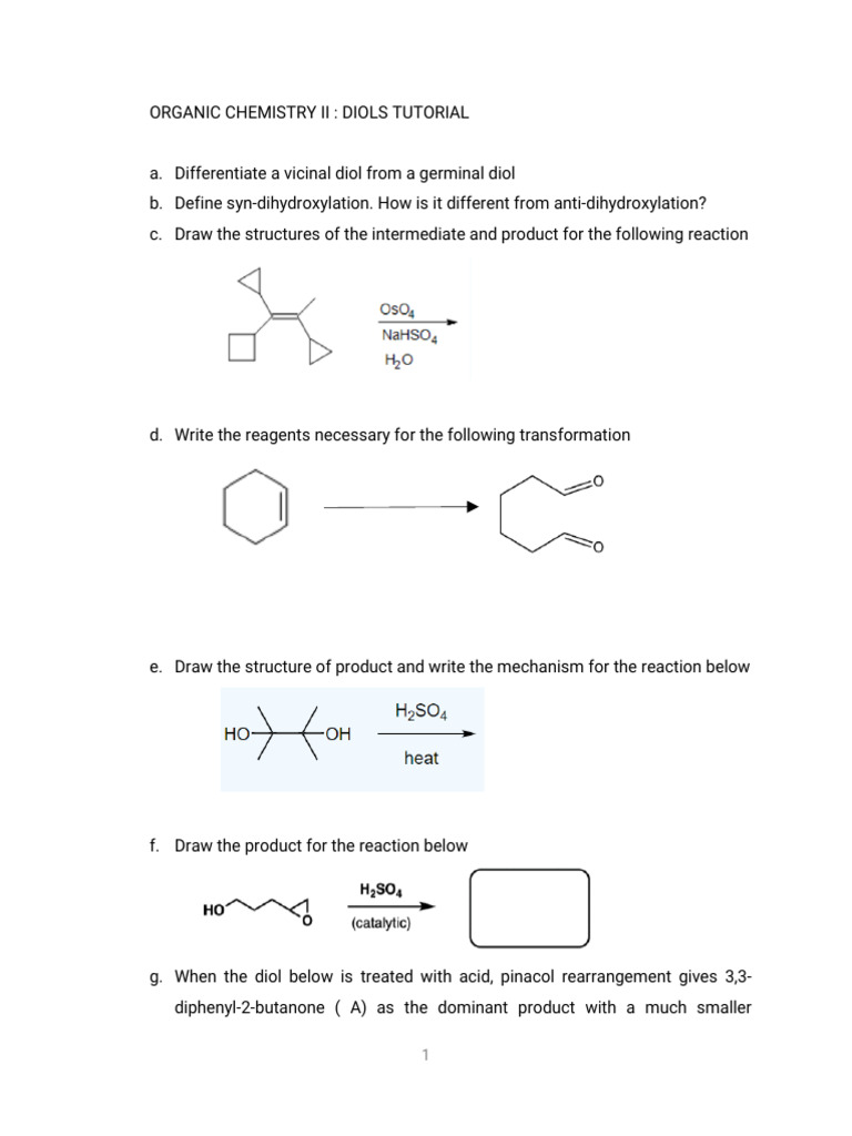 Diols in Organic Chemistry II Tutorial | PDF