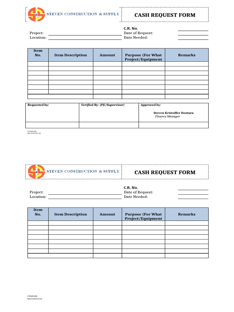 Cash Request Form Template | PDF