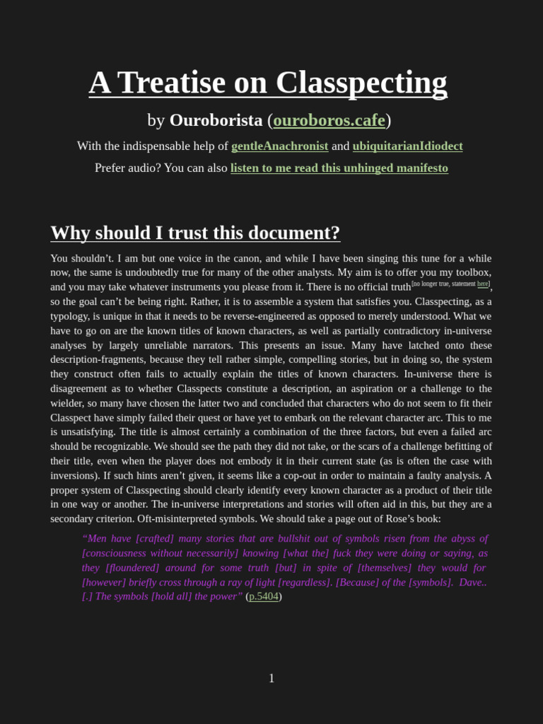 Treatise On Classpecting (An Homestuck Essay) | PDF | Truth | Mind