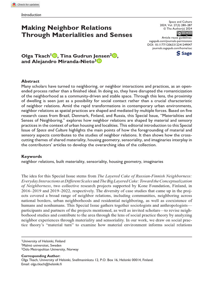 Making Neighbor Relations Through Materialities and Senses | PDF ...