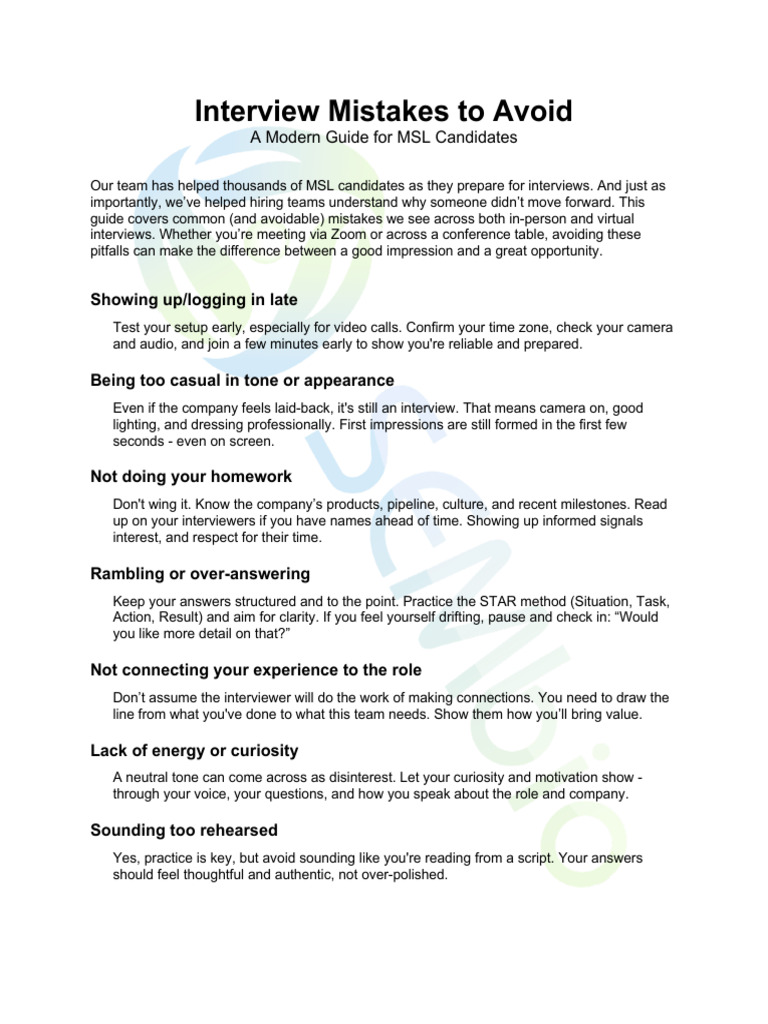Interview Mistakes To Avoid | PDF