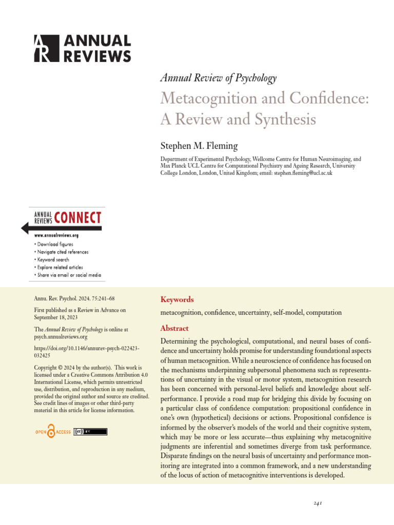 Metacognition and Confidence Review | PDF | Metacognition | Cognition
