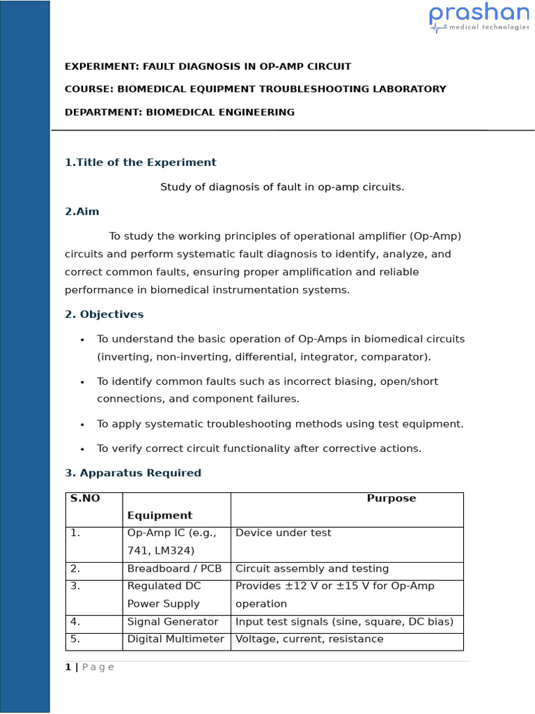 Fault Diagnosis in Op-Amp Circuits | PDF | Operational Amplifier ...