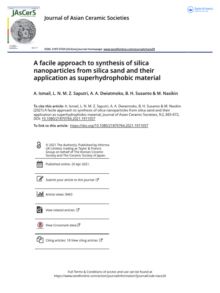 Synthesis of Superhydrophobic Silica Nanoparticles | PDF | Nanoparticle ...