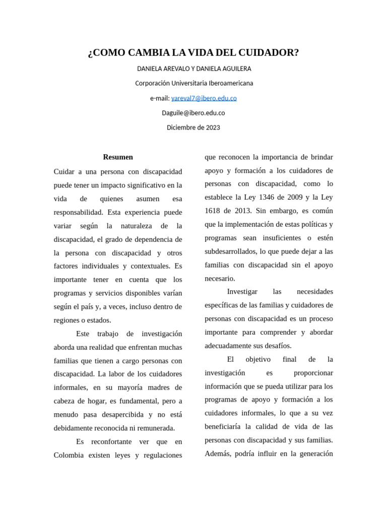 Impacto en la Vida del Cuidador Informal | PDF | Datos | Investigación ...