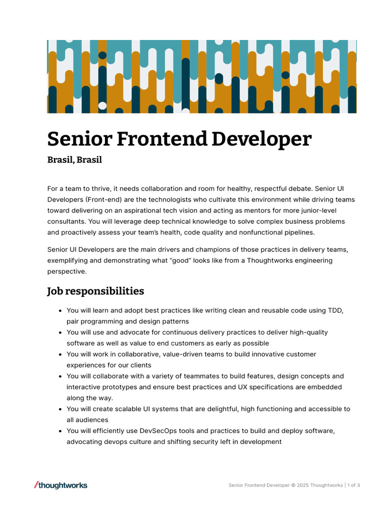 Senior Frontend Developer Role at Thoughtworks | PDF | Java Script ...