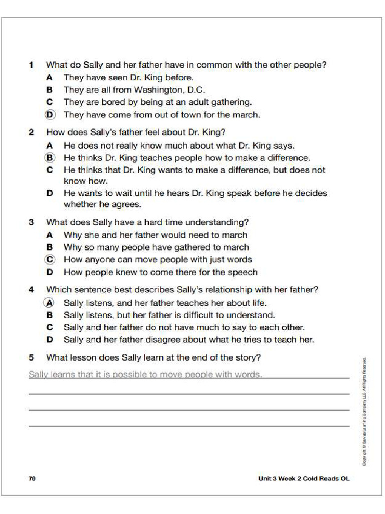 G3 U3 W5 IR Listening To DR King Answer Key | PDF