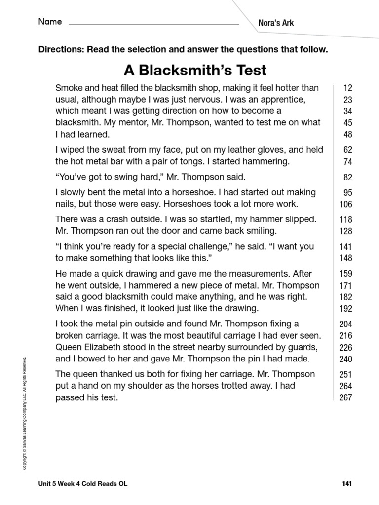 G3 U5 W42 IR A Blacksmiths Test | PDF | Narration