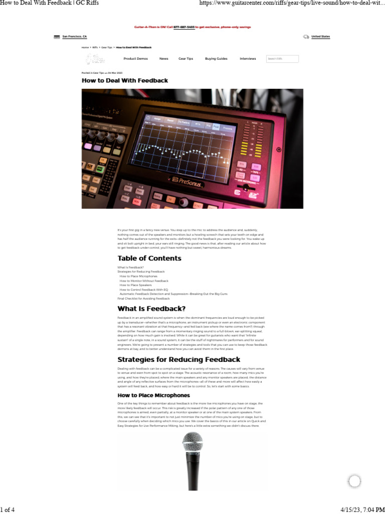 How to Manage Sound Feedback Issues | PDF | Microphone | Equalization ...
