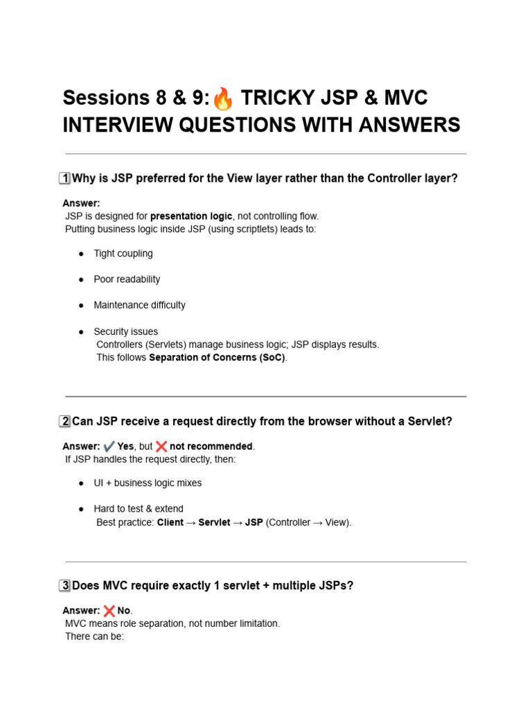 JSP & MVC Interview Questions Guide | PDF | Software | Computer Programming