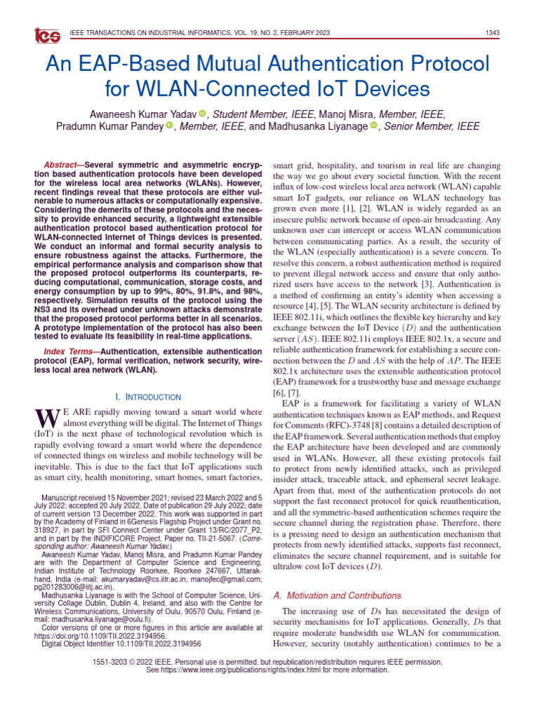 EAP-Based Authentication for IoT WLANs | PDF | Computer Network ...