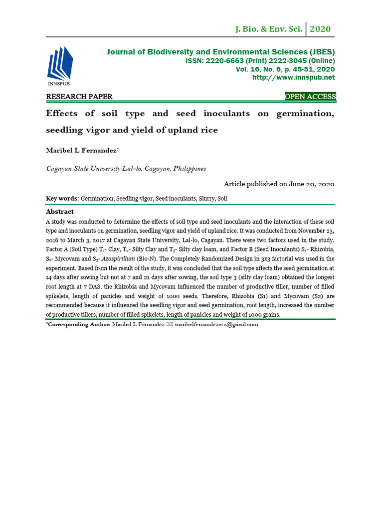 Effects of Soil Type and Seed Inoculants On Germination, Seedling Vigor ...