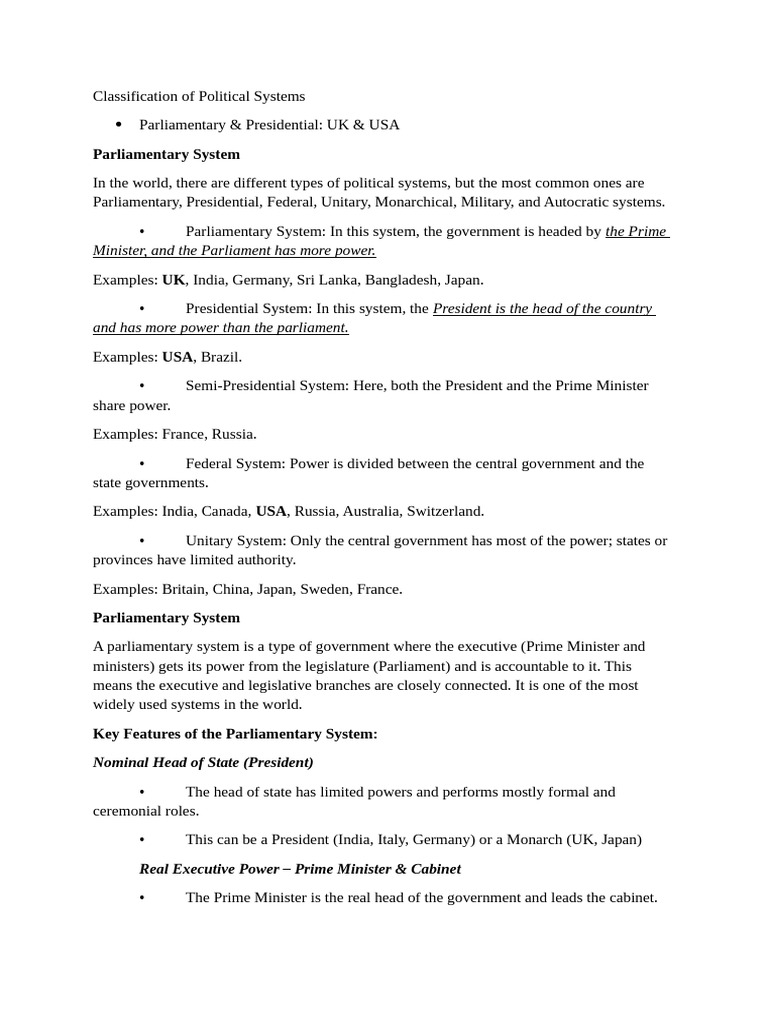 Understanding Parliamentary Systems | PDF | House Of Commons Of The ...