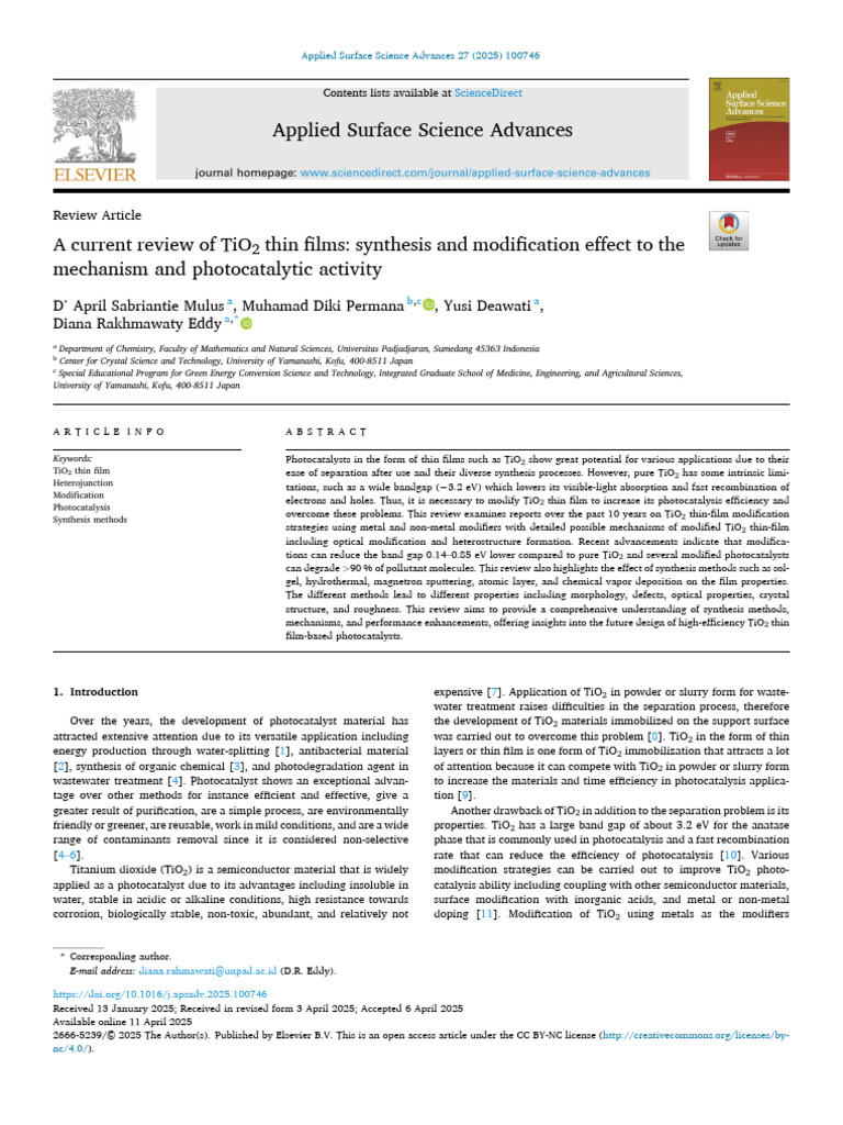 TiO2 Thin Films: Synthesis & Photocatalysis | PDF | Thin Film ...