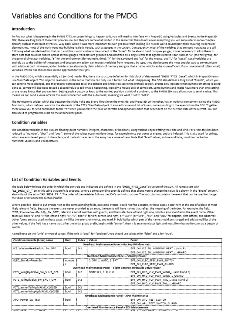 PMDG 777X Variables and Events Guide | PDF | Boolean Data Type ...