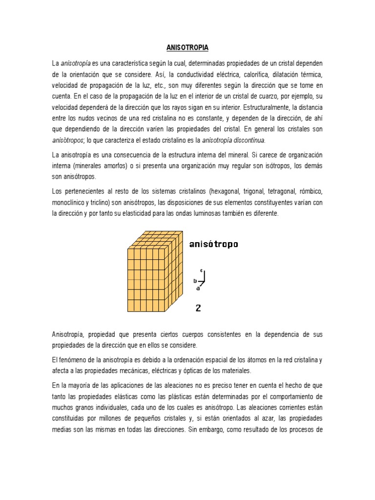 Anisotropia - Apuntes 1 - ANISOTROPIA DE LOS SUELOS DEFINICIÓN Un