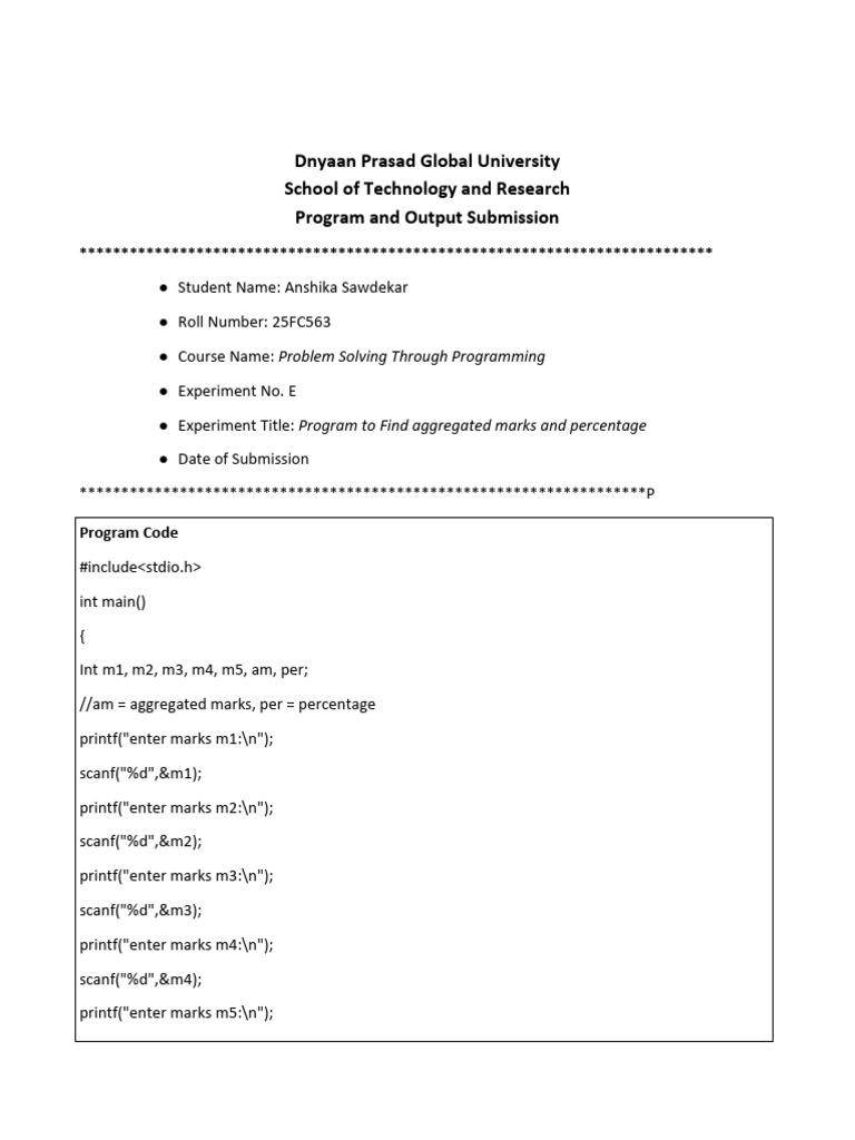 Program for Aggregated Marks Calculation | PDF