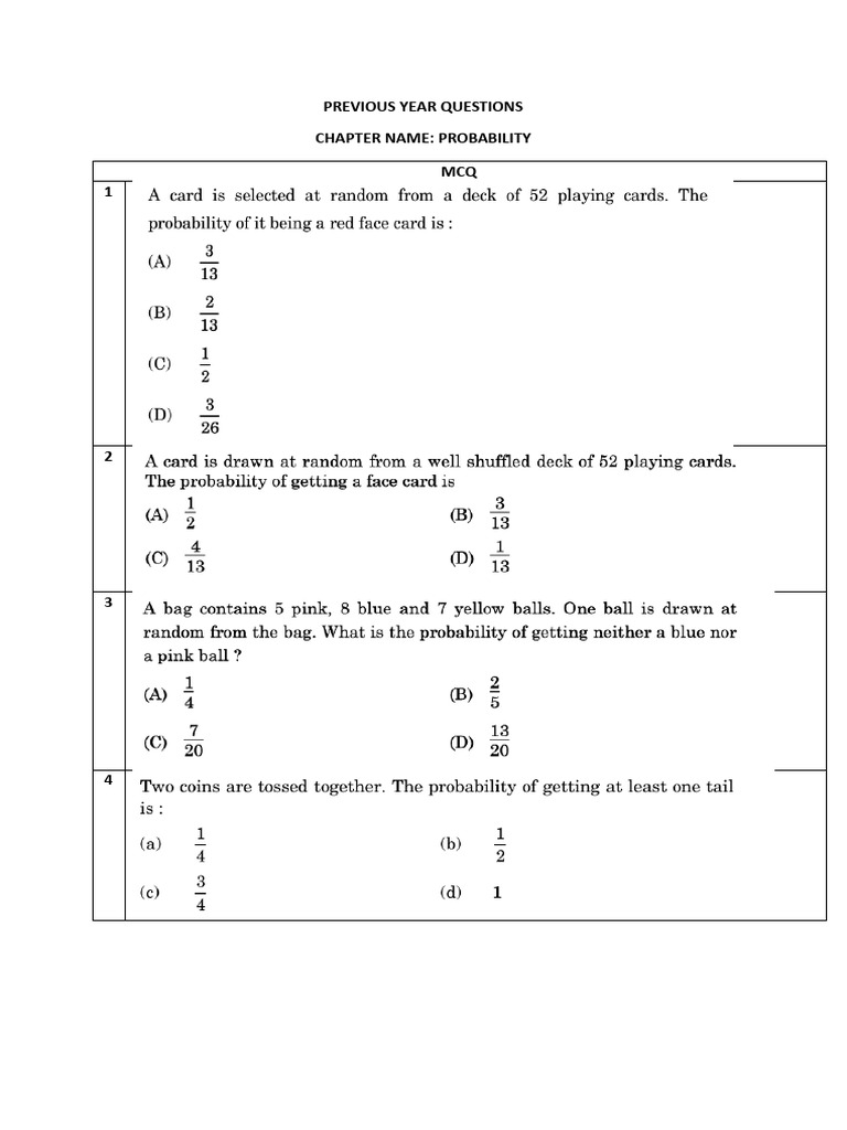 Probability Previous Year Questions | PDF