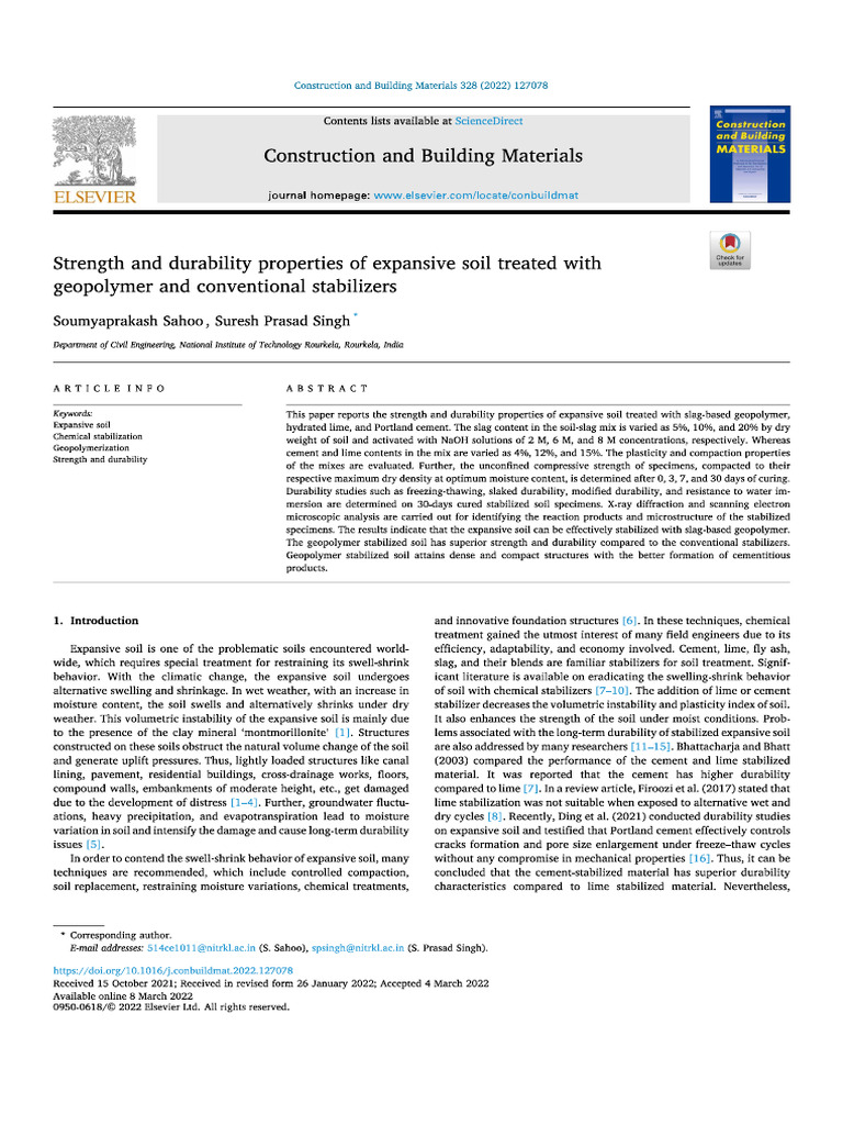 Strength and Durability Properties of Expansive Soil Treated With ...