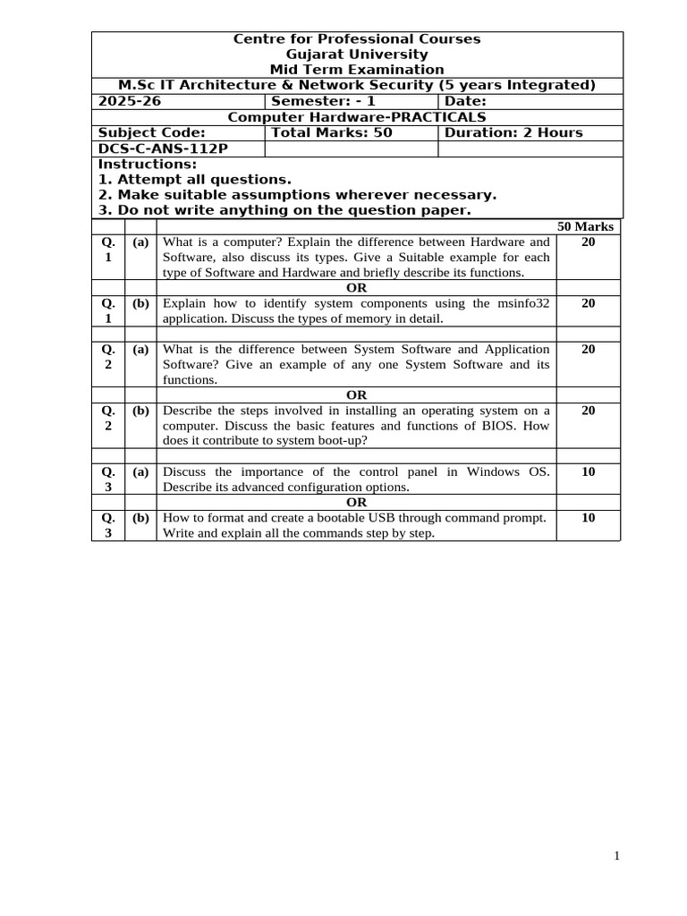 M.Sc IT Hardware Practical Exam Guide | PDF
