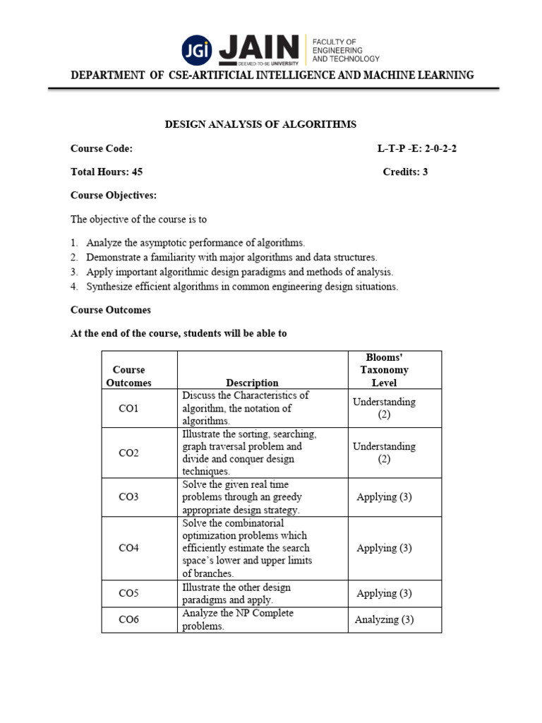 Design and Analysis of Algorithms - Syllabus | PDF | Computational ...