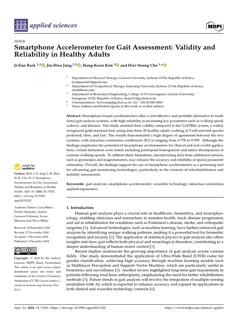 Smartphone Accelerometer For Gait Assessment Validity and | PDF ...