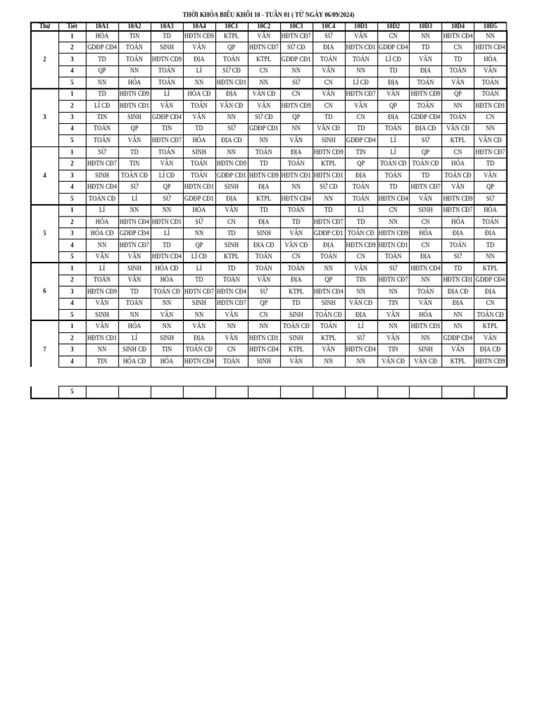 TKB TUẦN 1 | PDF