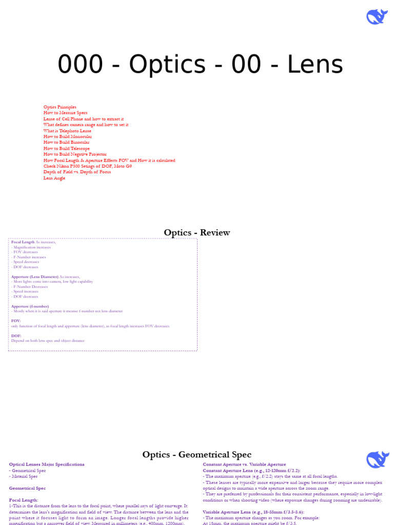 Lens Specifications and Optics Guide | PDF | Camera Lens | Aperture