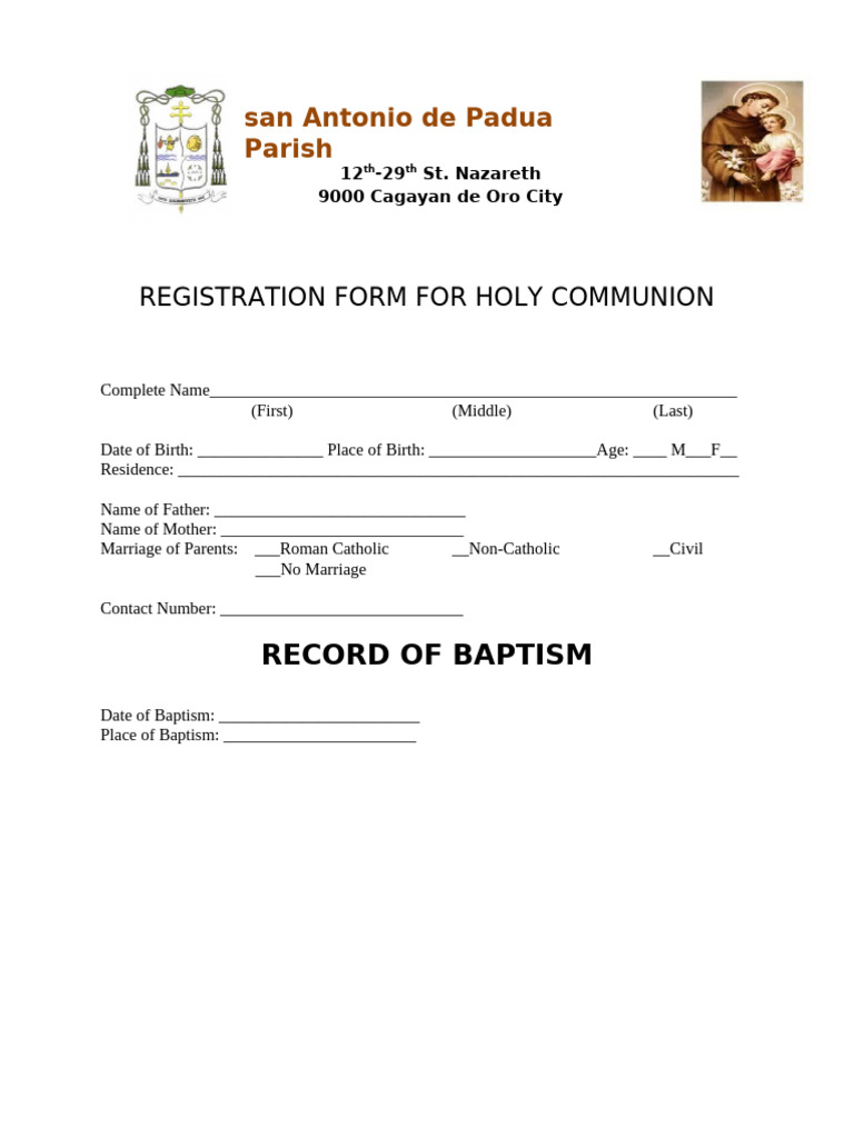 Holy Communion Form | PDF