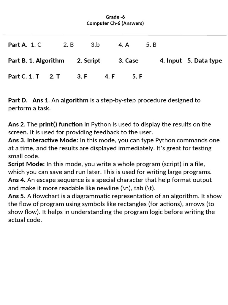 Grade 6 Computer Science Answers | PDF
