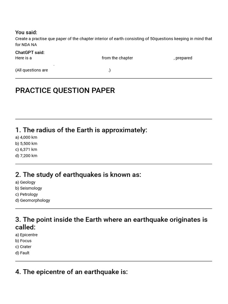 NDA-NA Practice Questions: Earth Interior | PDF | Plate Tectonics ...