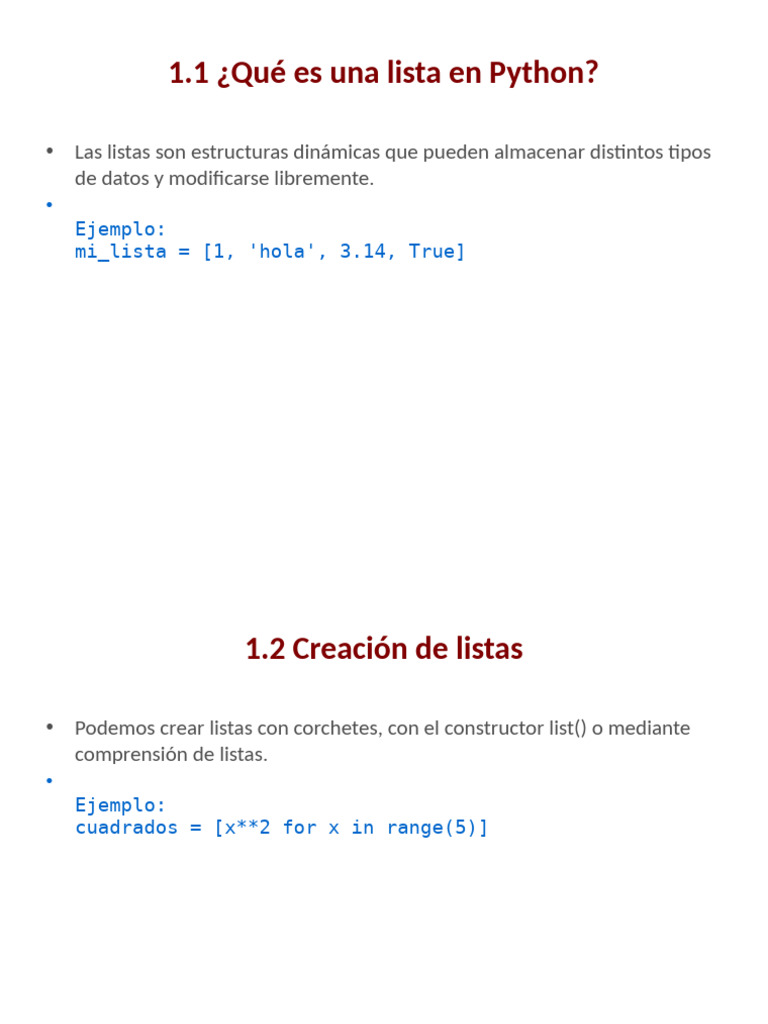 Listas en Python: Guía Completa | PDF | Matriz (Matemáticas) | Python ...