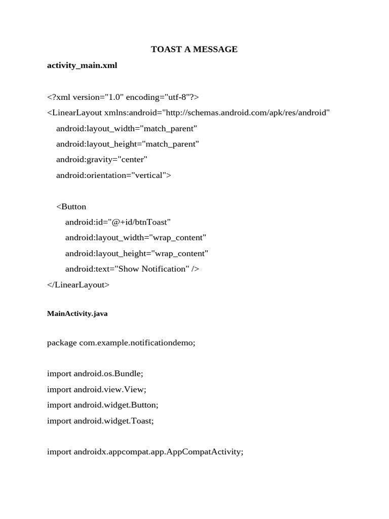 Android Toast Notification Example | PDF