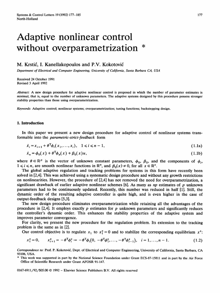 Adaptive Nonlinear Control Design | PDF | Applied Mathematics