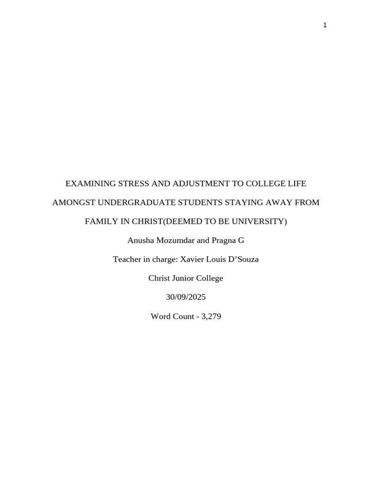 Stress and Adjustment in College Students | PDF | Stress (Biology ...