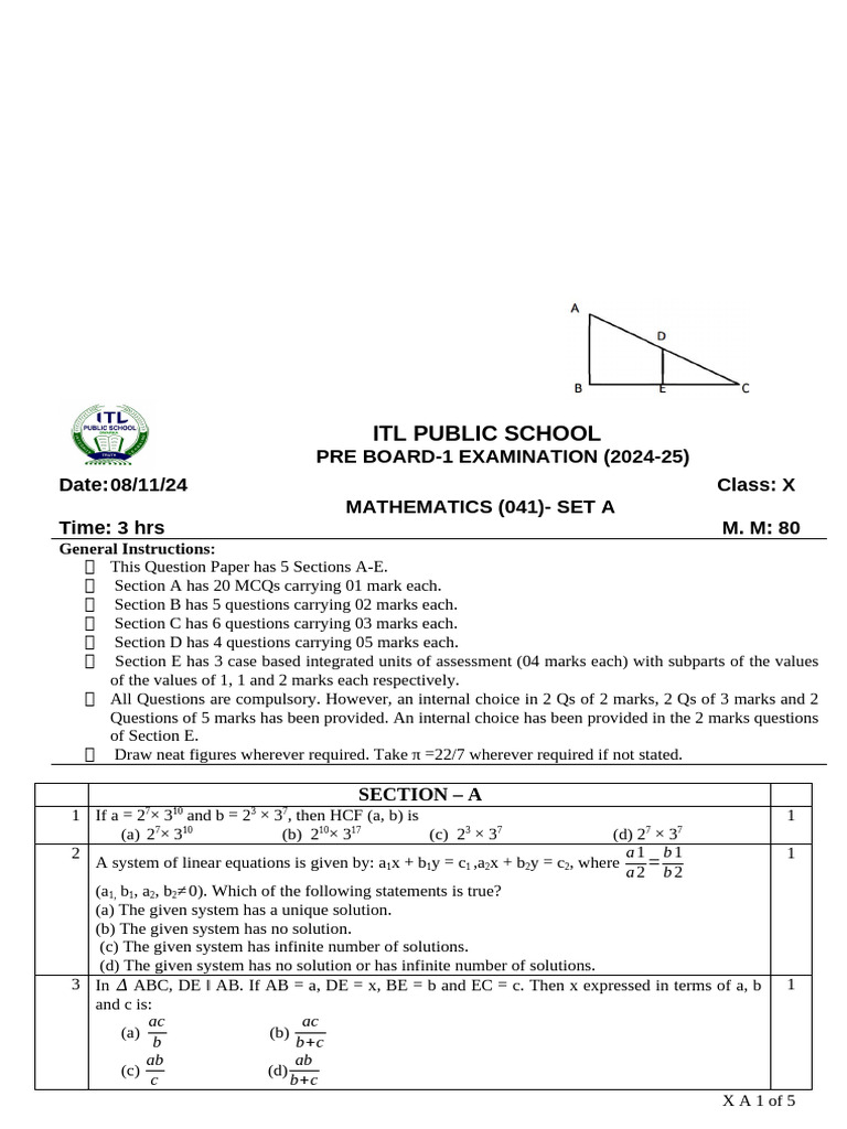 Class X Mathematics Pre Board Exam 2024-25 | PDF | Circle | Sphere